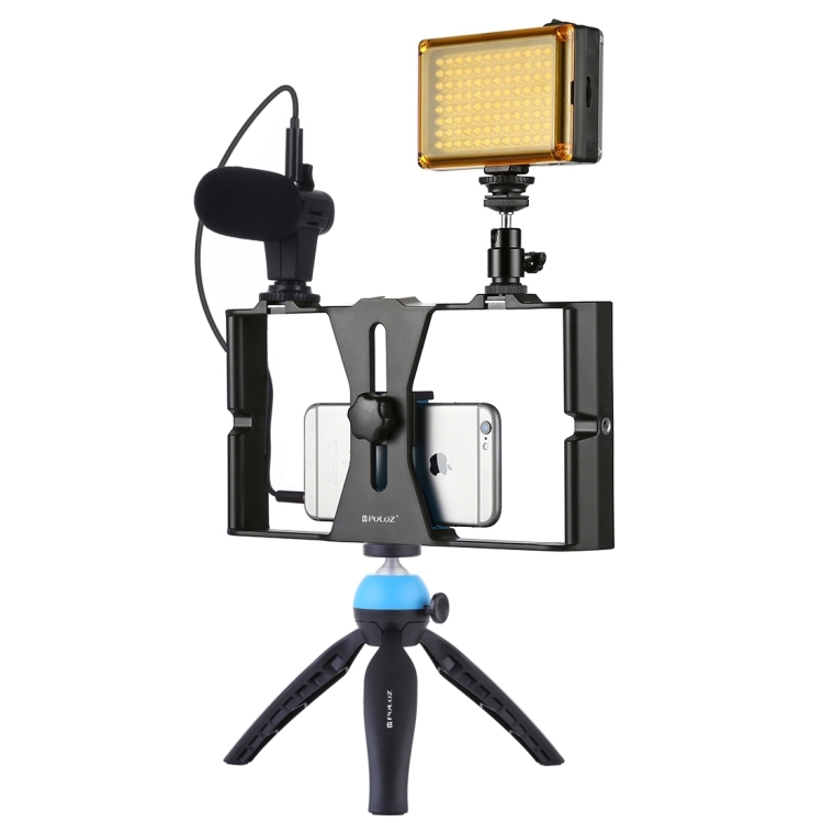 #PULUZ 4 in 1 Selfie Led #Light smartphone video ring kits with microphone + tripod mount + cold shoe #tripod head for vlogging Live