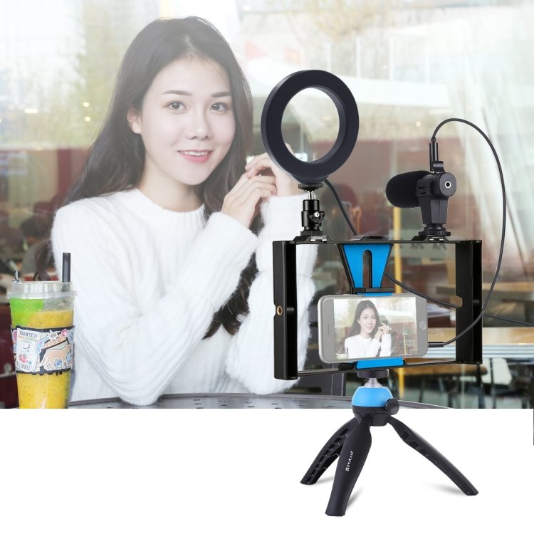 #PULUZ 4 in 1 Vlogging #Live #Broadcast #Smartphone #Video #Rig + 4.7 inch 12cm #Ring #LED #Selfie #Light Kits with #Microphone + #Tripod Mount + Cold Shoe Tripod Head for #iPhone, #Galaxy, #Huawei, #Xiaomi, #HTC, #LG, #Google, and Other #Smartphones(Blue)