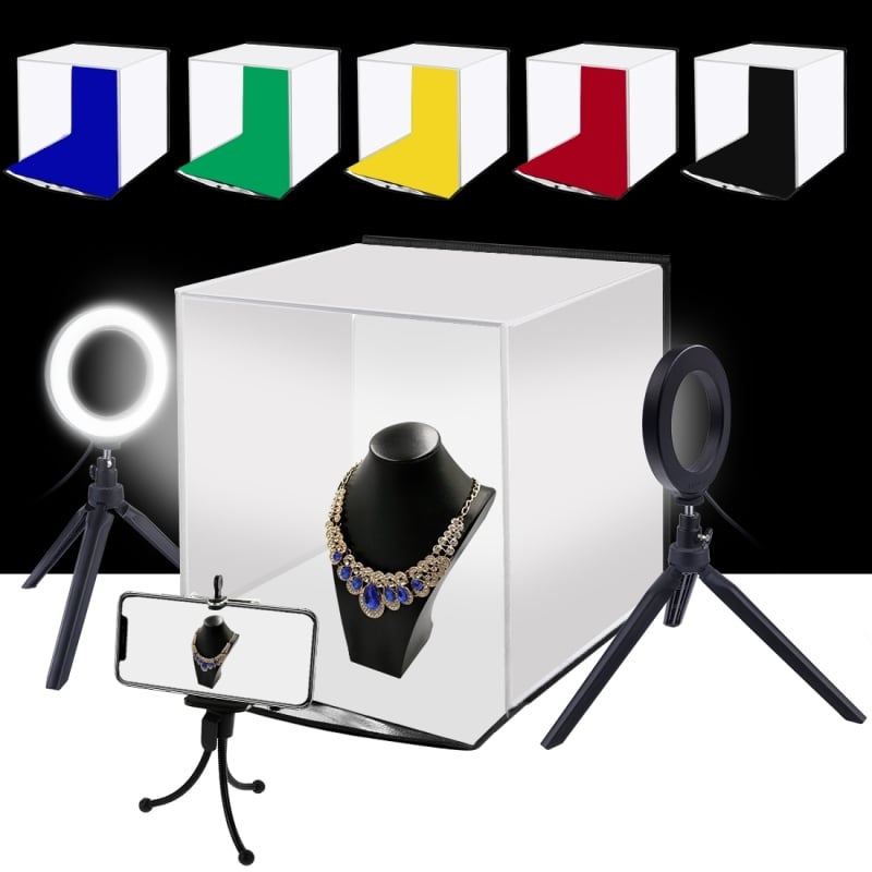 #PULUZ 30cm Photo #Softbox Portable Folding #Studio Shooting Tent Box + 4.6 inch Ring #LED Light Kits with 6 Colors Backdrops