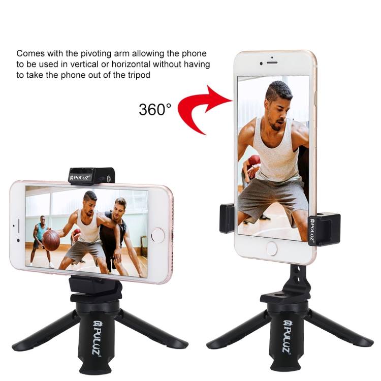 Easy #Phone 360 ° #Shooting with #PULUZ Folding Plastic #Tripod + #Horizontal / #Vertical Shooting Metal #Clamp with Cold Shoe for #iPhone, #Galaxy, #Huawei, #Xiaomi, #Sony, #HTC, #Google and other #Smartphones 