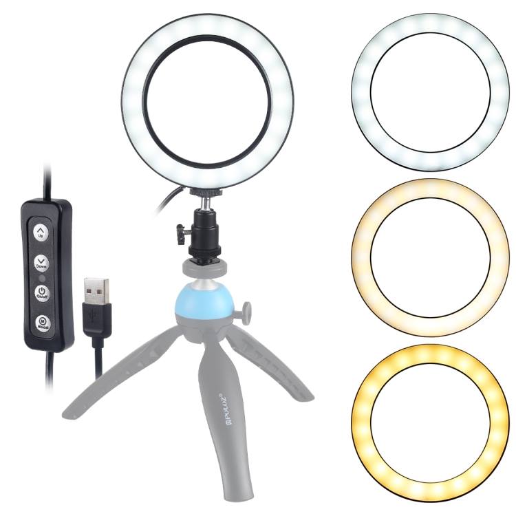 PAY10+1FREE #PULUZ 4.6 inch USB 3 Modes Dimmable #LED #Ring On-#Camera #Video #Lights with #Cold #Shoe #Tripod #Ball #Head