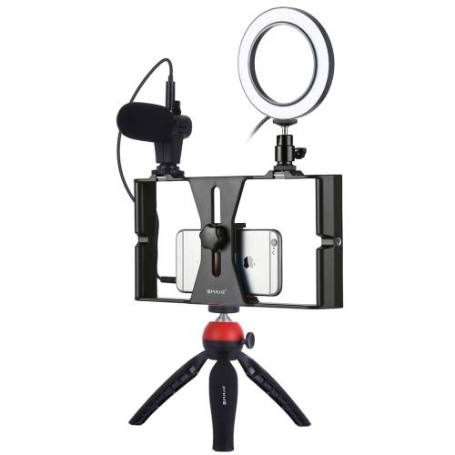 PULUZ 4 in 1 #Vlogging #Live #Broadcast ##Smartphone #Video #Rig + 4.6 inch #Ring #LED #Selfie #Light #Kits with #Microphone + #Tripod Mount + Cold Shoe Tripod Head for #iPhone, #Galaxy, #Huawei, #Xiaomi, HTC, LG, #Google, and Other #Smartphones (Red)