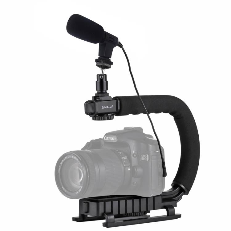 Hot sales #PULUZ U/C Shape Portable Handheld DV #Bracket $Stabilizer + Video Shotgun #Microphone Kit with Cold Shoe Tripod Head for All #SLR #Cameras and Home DV Camera 