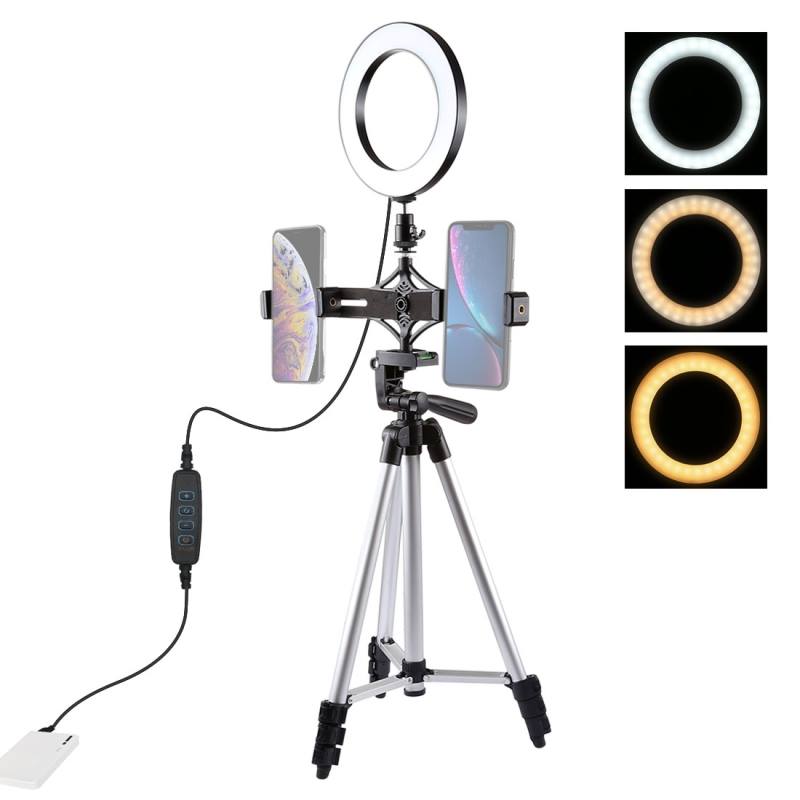 New Arrival #PULUZ #Tripod Mount + Live Broadcast Dual #Phone #Bracket + 6.2 inch LED Ring #Vlogging Video #Light Kits