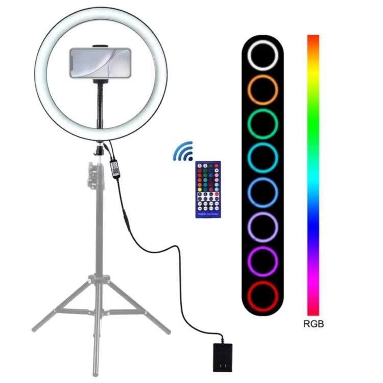 #PULUZ 12 inch #RGB #Dimmable #LED #Ring #Vlogging #Selfie #Photography #Video #Lights with #Cold #Shoe #Tripod #Ball #Head & #Phone #Clamp