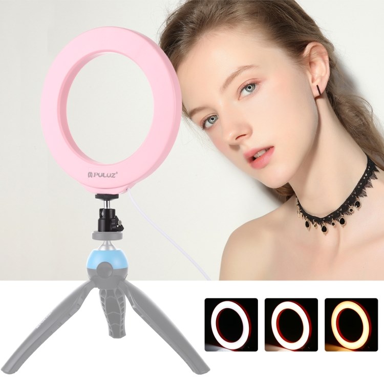 Hot!!! New!!! #PULUZ 4.7 inch 12cm #USB 3 Modes #Dimmable #LED #Ring #Light Vlogging #Photography #Video #Ring #Lights with Cold Shoe Tripod Ball Head(Pink)