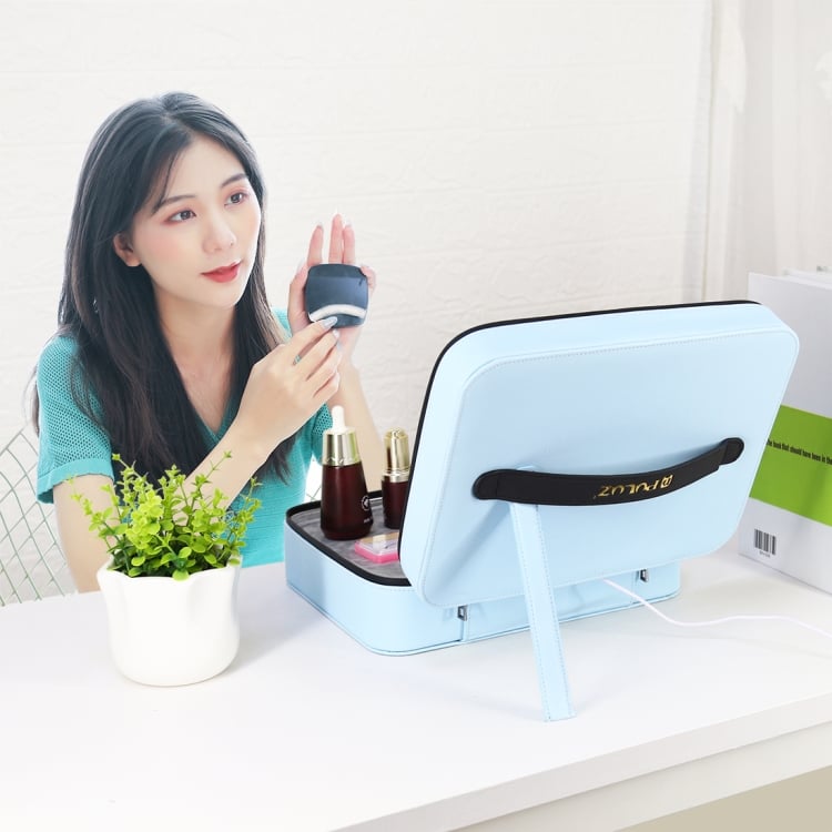 #PULUZ Multifunctional #Live Broadcast Ring #Light Makeup #Mirror Cosmetic Storage Box #Bag with Phone Clamp(Blue)