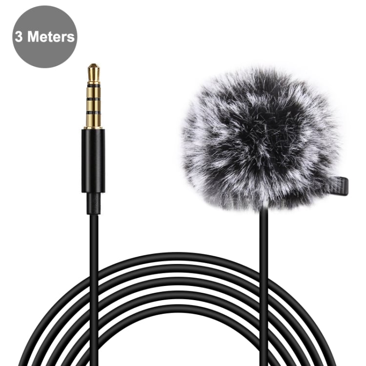 #PULUZ 3m 3.5mm Jack Lavalier #Wired Condenser Recording #videoMicrophone with Fur #Windscreen Cap