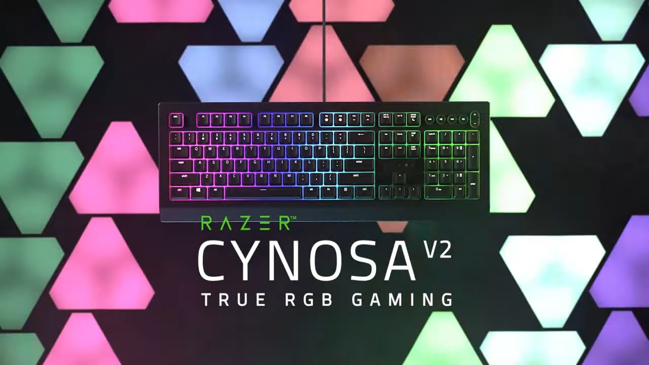 Razer Cynosa V2帶你走入Razer Chroma RGB世界，幫你打好打機基礎 — 薄膜式鍵盤，獨立背光按鍵、防潑水設計、更加耐用。 盡享Razer Chroma RGB ，超過150款遊戲與燈光系統同步：