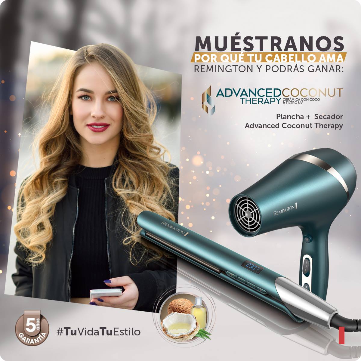 ¿Quieres ganar un kit de los productos de la nueva línea Advance Coconut Therapy de Remington? 🥥😍 Cuéntanos las razones por las que podrías decir #MiCabelloAmaRemington en un vídeo no más de (01:00) un minuto. <3