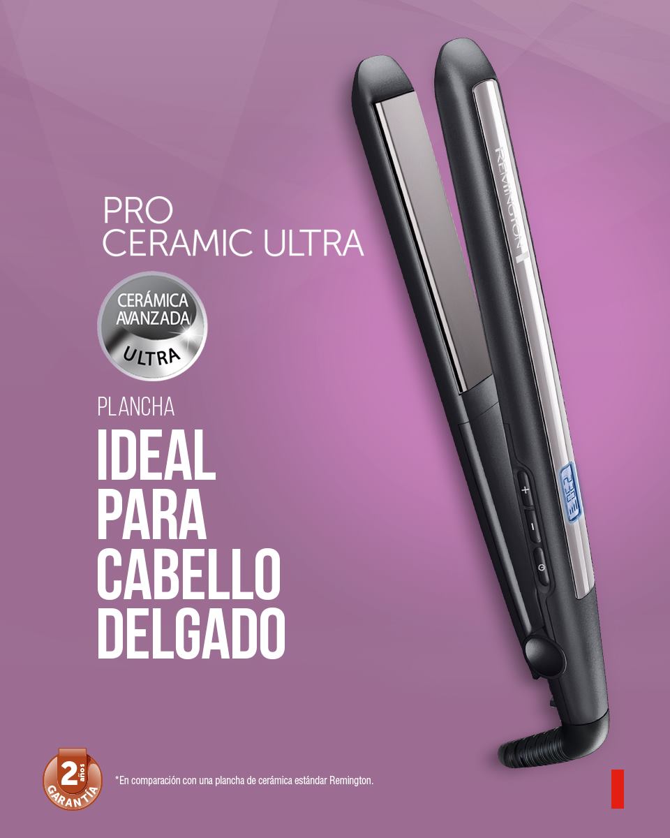 Obtén un liso espectacular con la plancha Pro-Ceramic Ultra de Remington que consigue domar en minutos hasta los cabellos más densos y rebeldes.