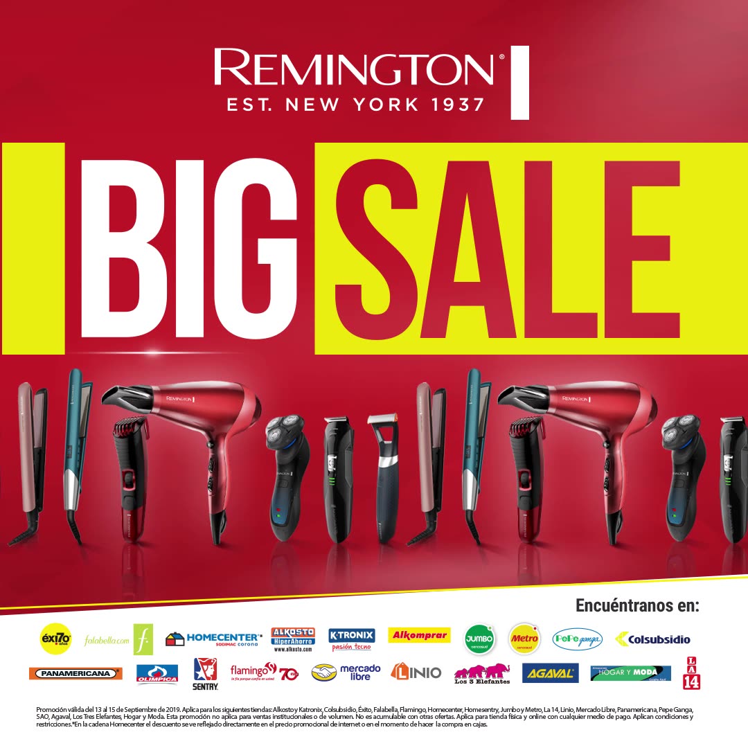 ¡¡Atención!! damos inicio al BIG SALE, así que alístate para ir por tus productos Remington que quieres comprar. ¡No dejes pasar esta gran oportunidad. 