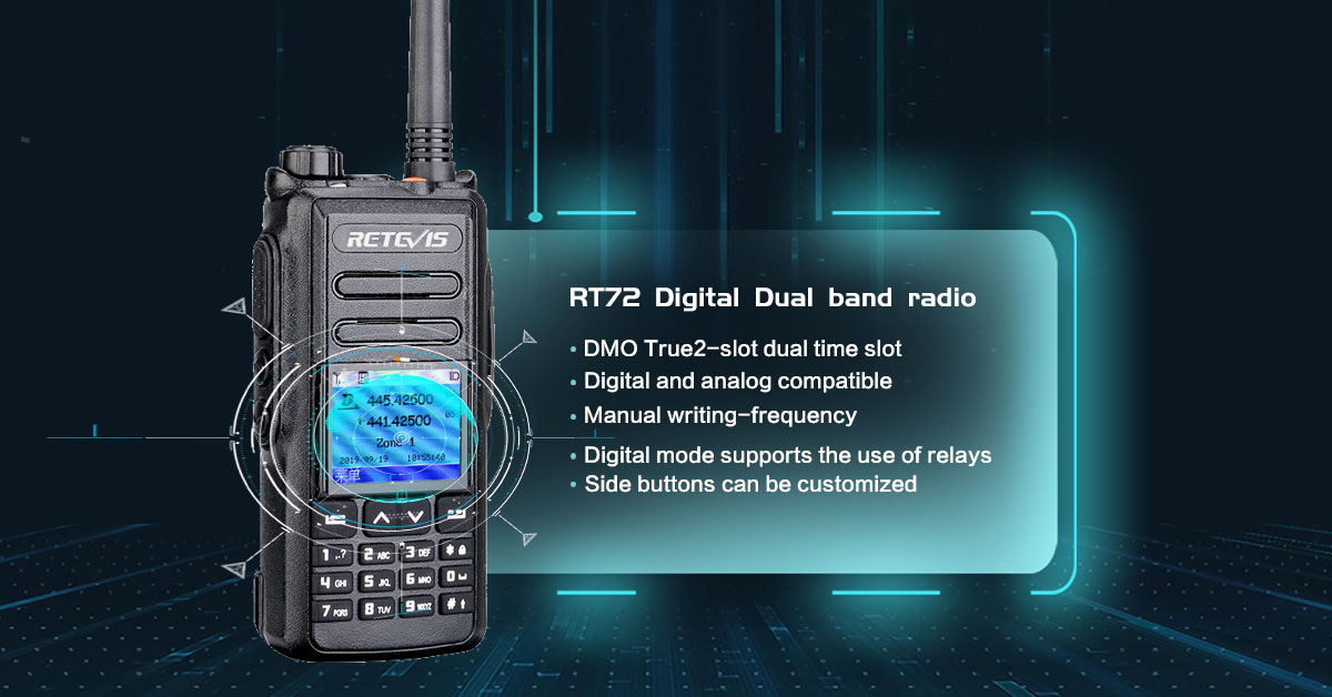 Retevis RT72 the Dual band DMR ham radio, GPS function and support 130,000 contacts list.