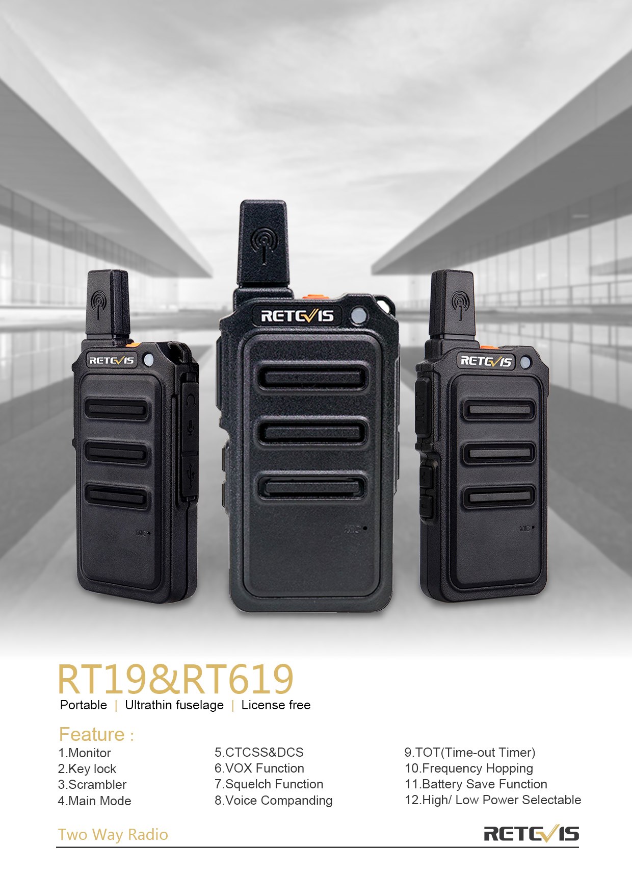 #Retevis Ultra-thin License-free Portable radio RT19(US version)/RT619(EU version).