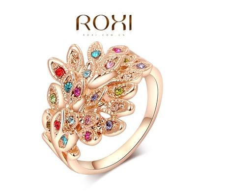 ROXI Exquisite rose golden colorful peacock Rings ,platinum with AAA zircon,fashion rings for elegant women party