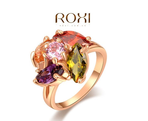 ROXI Fashion Jewelry Sets 18k Gold Plated Colorful Diamond Multicolor Crystal Ring For Women