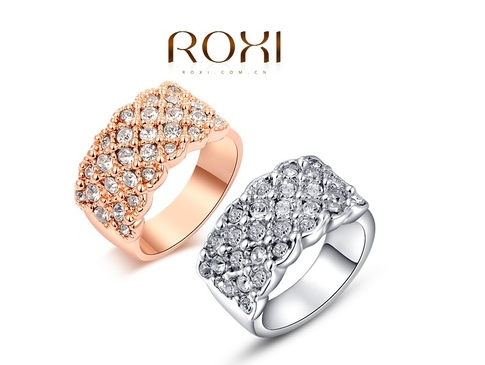 ROXI Classic Rings Plated engagement ring with Genuine Austrian Crystal Fashion Jewelry Classical Ring(Color:Silver and Rosegold)