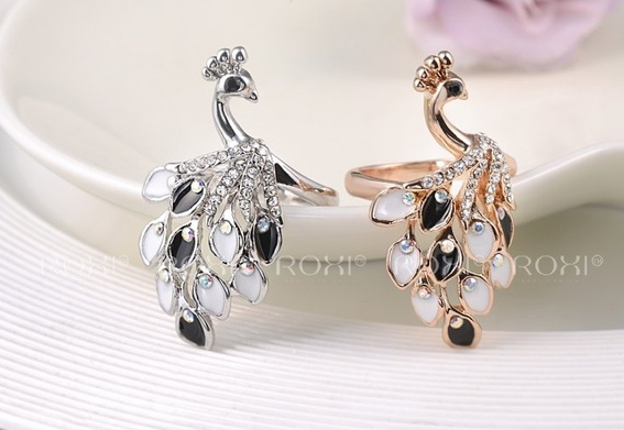 ROXI New Design Exquisite Ring 18K Rose Gold /white Gold Plated Multicolor Crystal Varnished Peacock Ring Fashion Jewelry Gift For Women