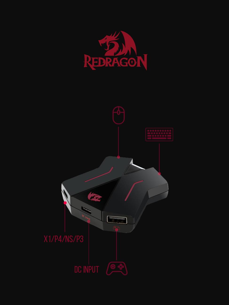 Convertor supports Xbox One/PS4/Switch/PS3 Consoles, which use mouse and keyboard to play FPS games like PUBG,Fortnite on Xbox One/PS4/Switch/PS3 consoles. Product specification