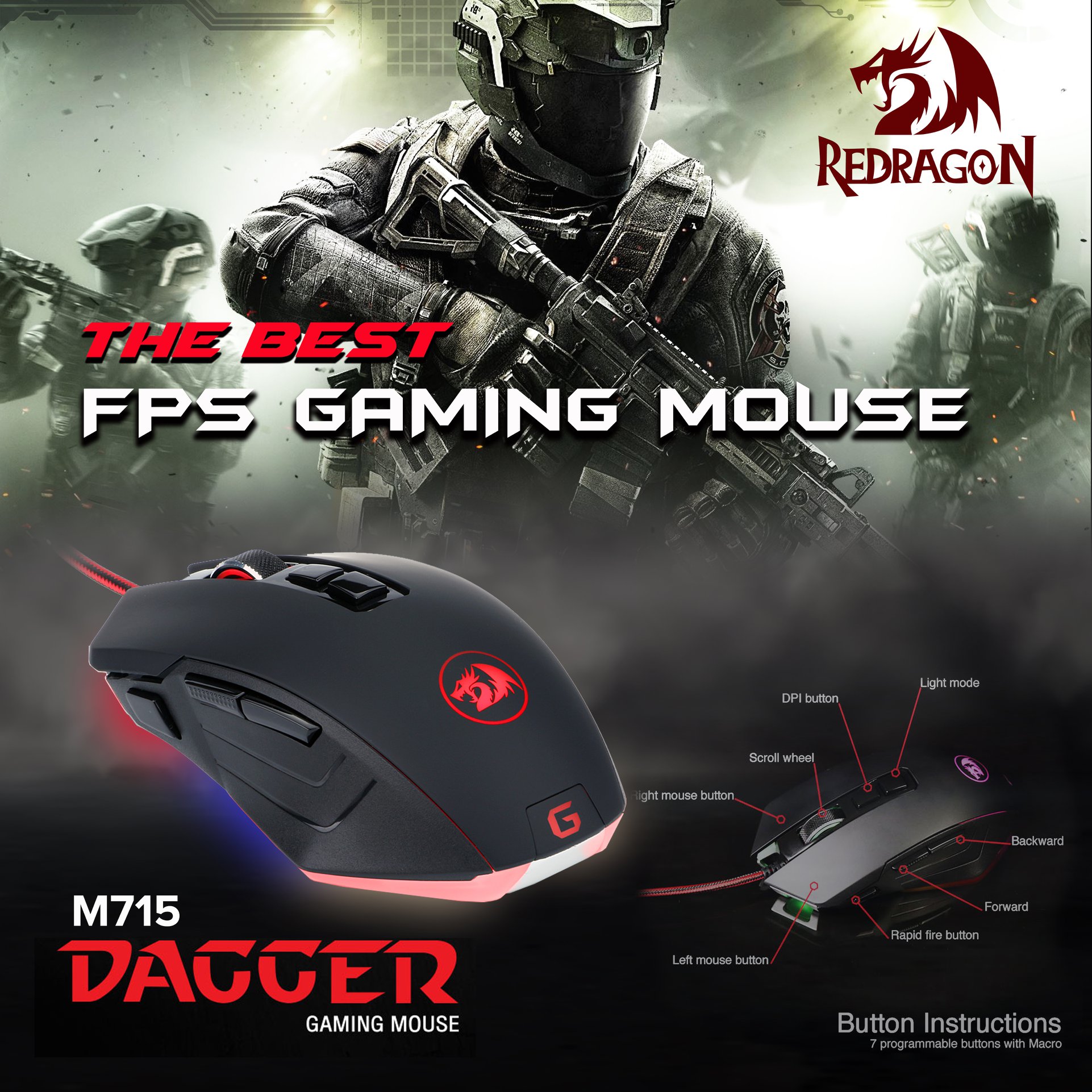 This Redragon M715 Dagger has a special button which is Rapid fire, perfect for gamers who play shooting games. -------------------------------------------------- You can buy Redragon Product in our authorized dealers nationwide :... Manila Area: