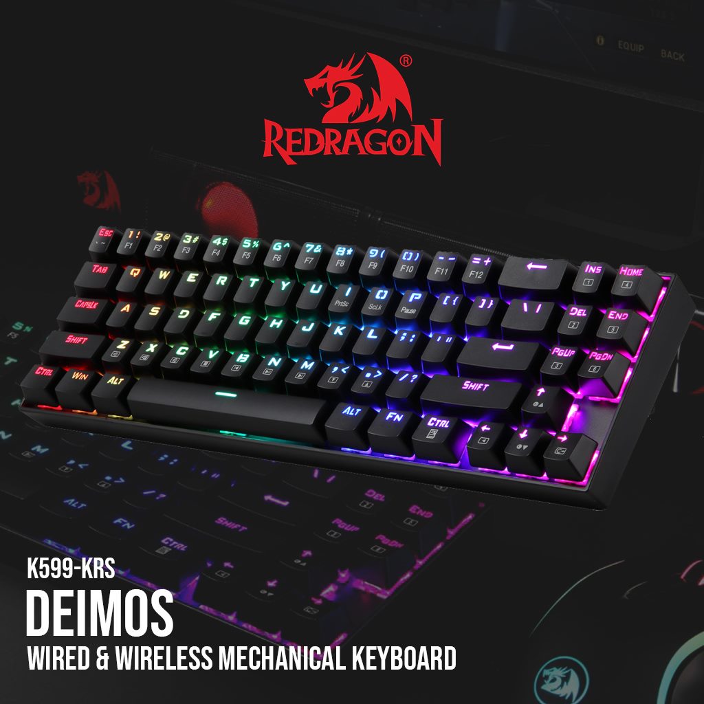 Ready to attack with Redragon K599-KRS DEIMOS Wired and Wireless connection (dual mode) 70 keys RGB mechanical gaming keyboard. Get it in our official store: