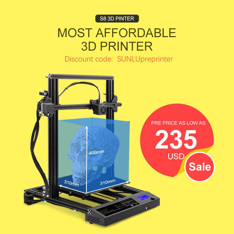 SUNLU 3D Printer S8 pre-sale order is open. New inventory will arrive at the end of this month in the USA warehouse and European warehouse.And will provid pre sale discount code when you purchase for this.Discount end date in April 20th