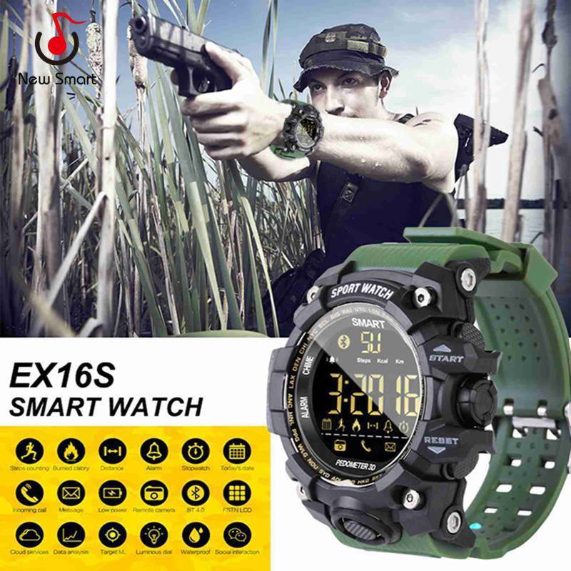 Men's 50M Waterproof EX16S Smart Watch ARMY Bluetooth Remote Camera Pedometer