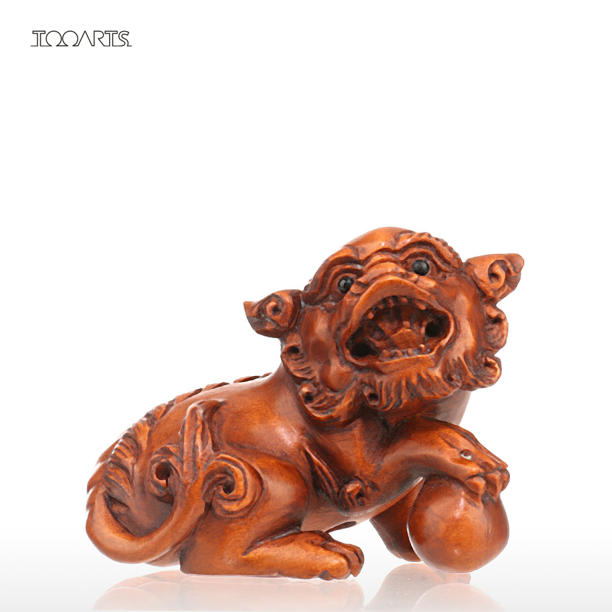 A set of 5 different hand sculpting mini boxwood carvings from Chinese folk culture are randomly packed in traditional cloth bags, and each sculpture has signed by a craftsman.