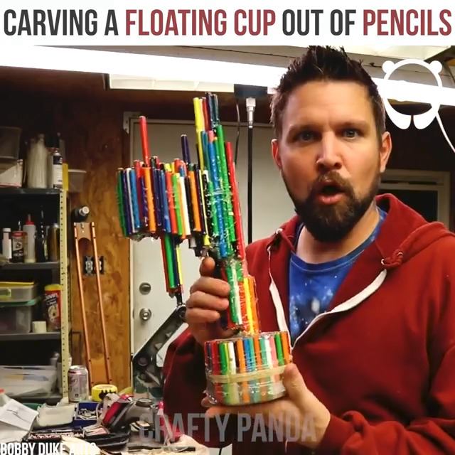 A floating cup out of pencils😲😲