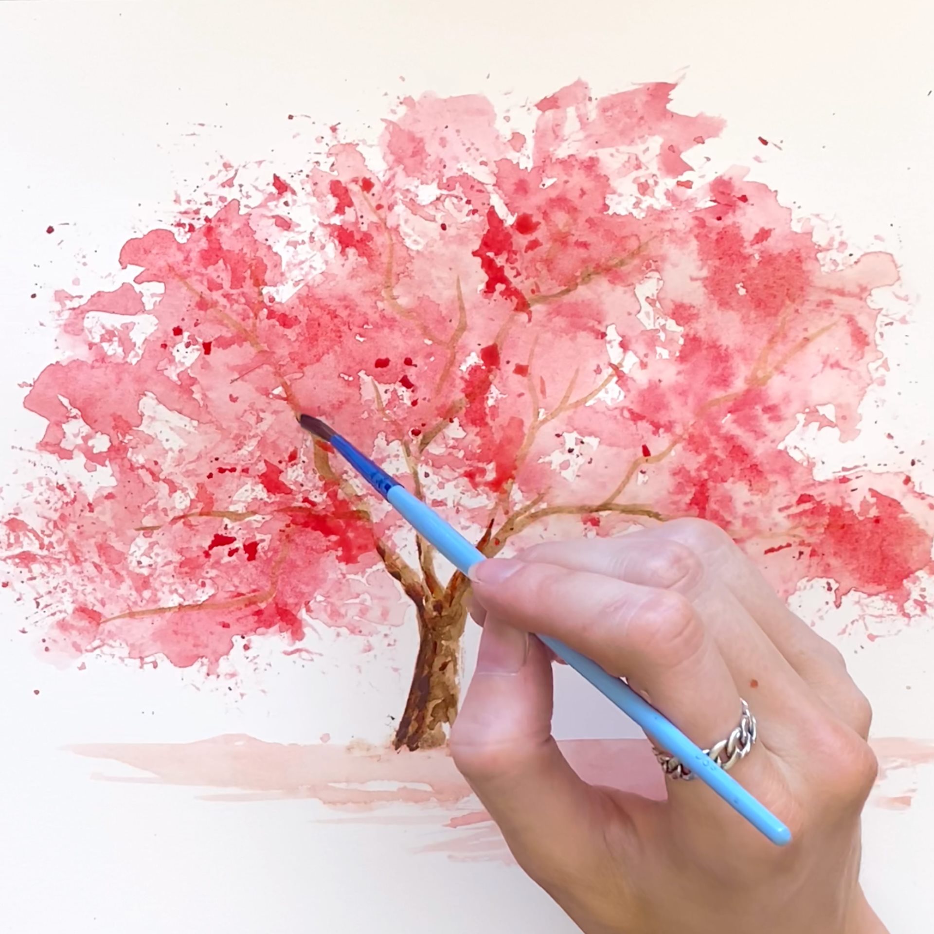 Cherry tree-Watercolor painting hacks!🌳🌸