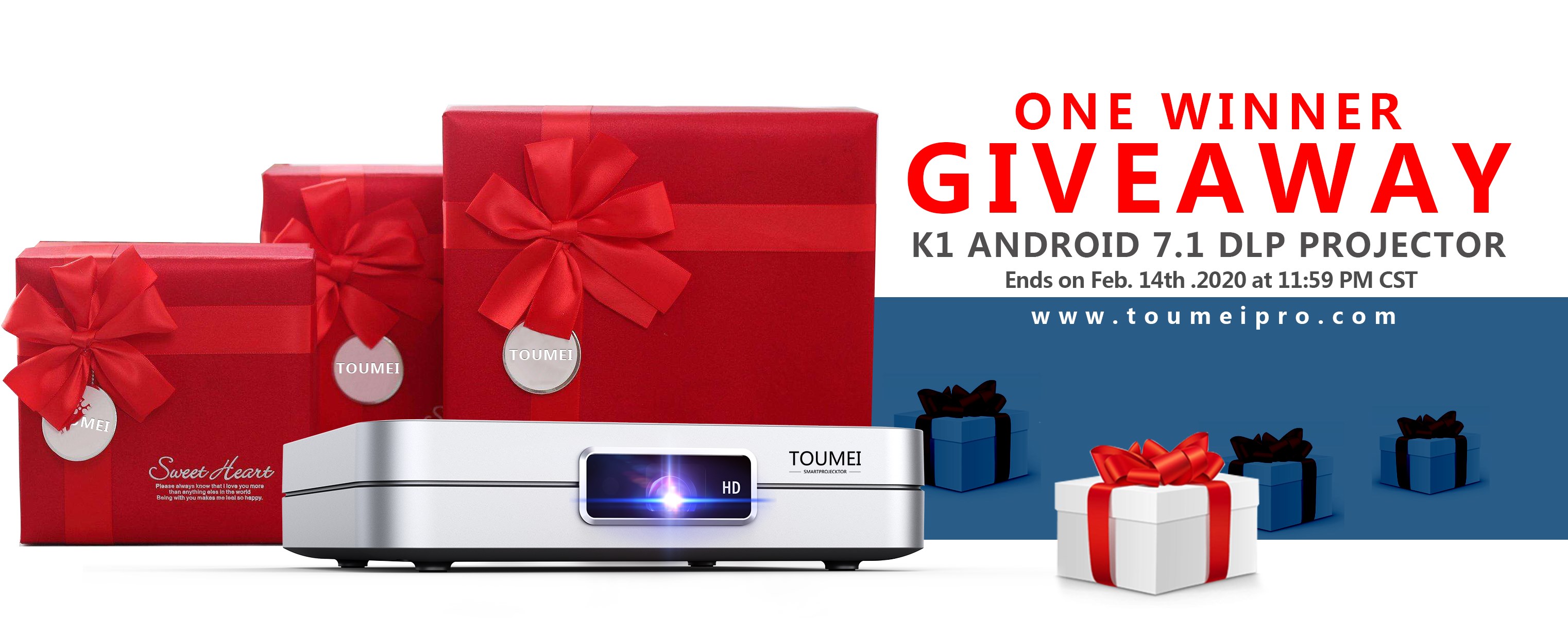 The Chinese Spring festival is approaching! Let's celebrate with one TOUMEI K1 ANDROID 7.1 DLP PROJECTOR Giveaway!  ONE WINNER ONLY!!! Entries Ends on Feb. 14th .2020 at 11:59 PM CST.