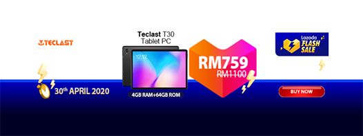 RM341 off for T30 4+64GB on Lazada.my