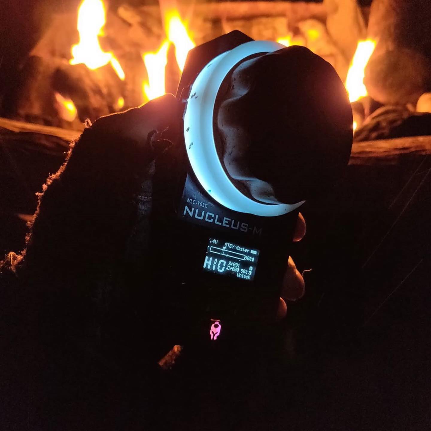 Night shoot. Outside. Rain.  Pulling focus with #tiltanucleusm. Had to switch focus unit from the previous unit this week and it  saved me on the day. Had the fire to keep we warm last night.