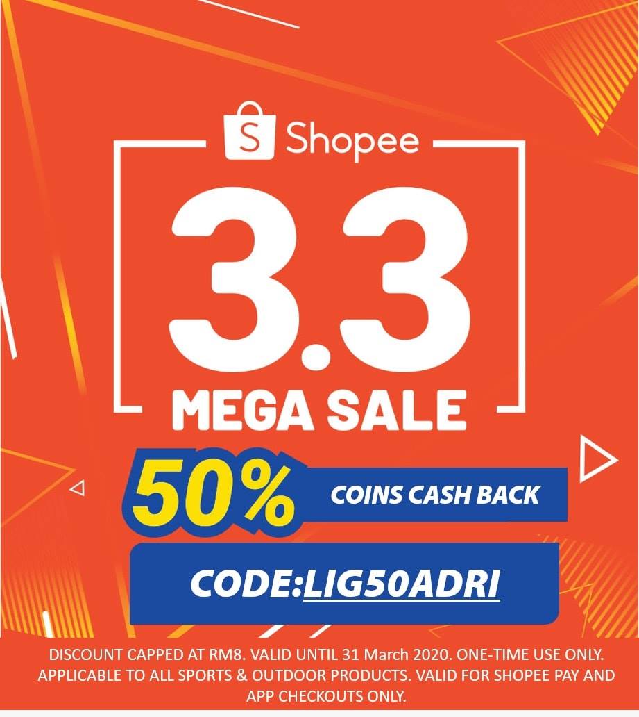 Pssss Good news! Shopee is giving coins cash back valid until 31 March 2020 Use this code LIG50ADRI  to get 50%COINS CASH BACK  from Our Shop, no minumum spending required! 