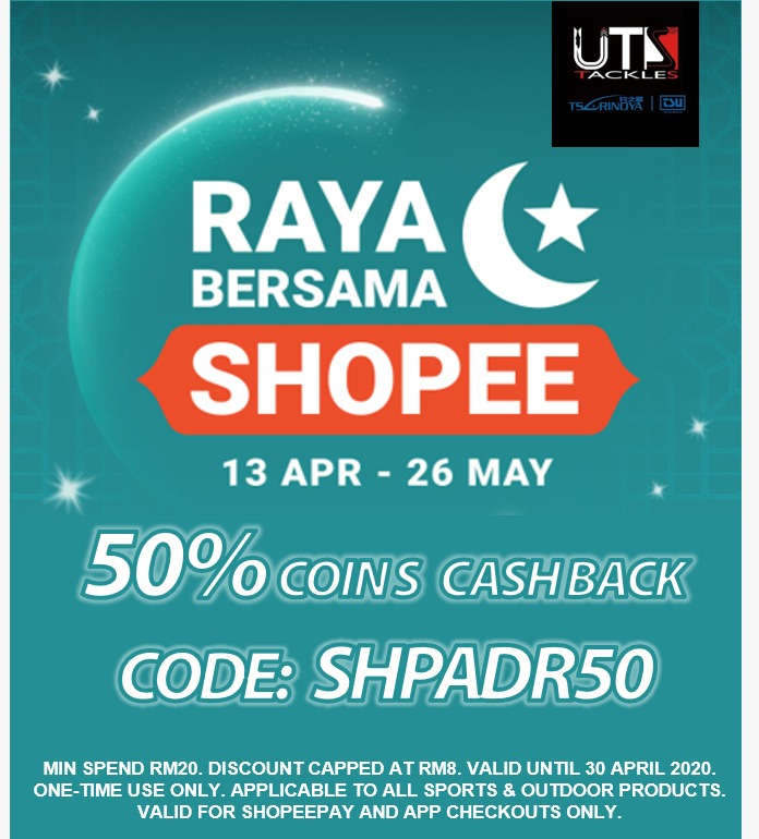 Pssss Good news! Shopee is giving 50% coins cash back valid 13 APRIL-26 MAY 2020 Use this code SHPADR50 to get 50%COINS CASH BACK from Our Shop,only minumum spend RM20!