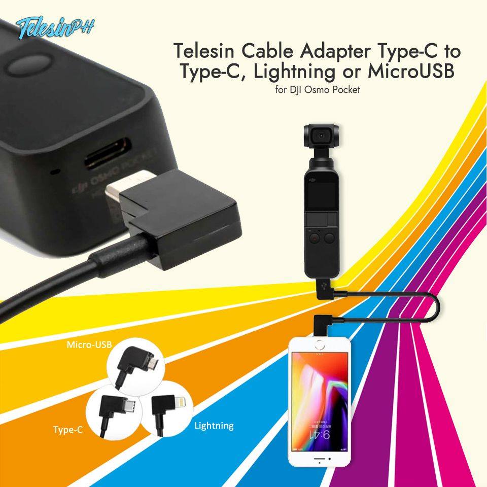 Transfer your data from your DJI Osmo Pocket to your Smartphone, Tablet or Computer with a Durable and High-Quality Telesin Cable Adapter Type-C. Get it here www.tomtop.com for only ₱299❗️ 