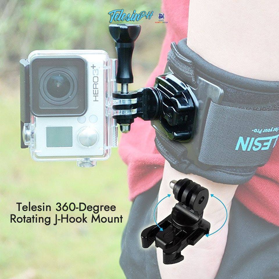 Telesin 360-Degree Rotating J-Hook Mount, Perfect for those who want to get a perfect multi-angle shot. Very convenient, stable and durable for your outdoor activities.  It can mount on chest belt strap, helmet strap, shoulder strap, clips, etc.