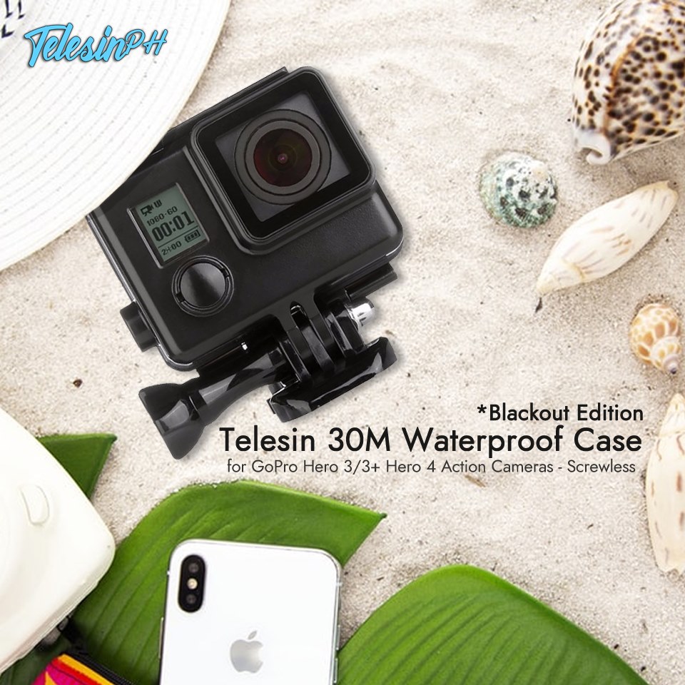 "Classic is the new Black", Never go out of style even in underwater with Telesin Blackout Edition 30M Waterproof Case for GoPro Hero 3/3+ Hero 4 Action Cameras. www.tomtop.com  🔷 Exquisite workmanship