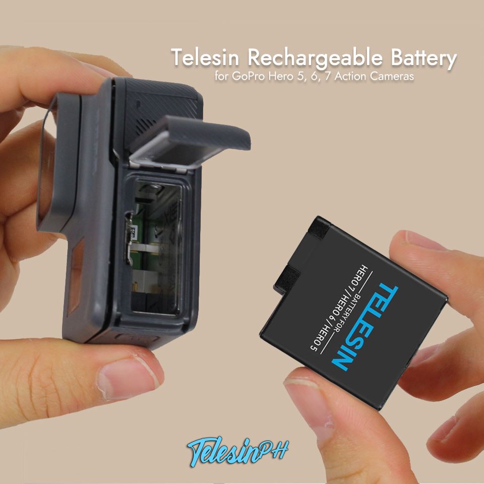 Buhay na buhay ang GoPro mo pag ang gamit mo ay Telesin Rechargeable Battery! Made of Li-ion battery, 3.8V at 1220mAh capacity. Compatible with GoPro Hero 5, 6 & 7. Ano pa hinihintay mo? Kuha na dito www.tomtop.com