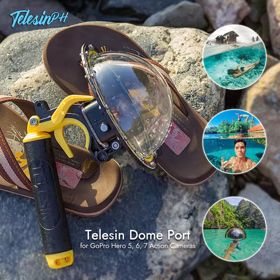 The Amazing Telesin Dome Port is Here! It let you capture a unique over and an underwater scene in one picture.  All-in-one polycarbonate body with waterproof housing for a camera, floating handle grip and pistol trigger. Specially designed for GoPro Hero 5, Hero 6, Hero 7 action cameras >> www.tomtop.com --...