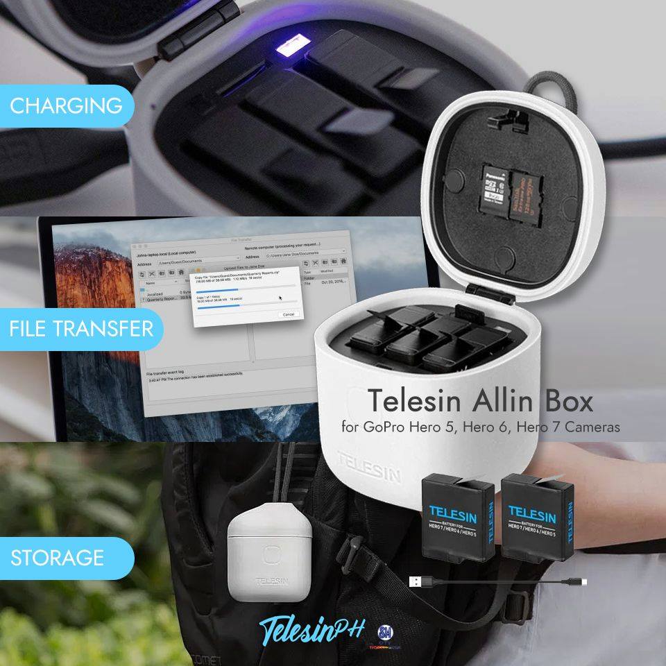 Visit us at 3rd Floor SM City North Edsa Annex – Cor. North Avenue, Quezon City Charging, File-Transfer, and Storage have never been easy but with Telesin Allin Box which has a 3 Battery Slot, Micro SD Card Reader, and a Durable Waterproof Charging Box; All of your problems are solved in One! Get it for only ₱1,699❗️ Web: www.tomtop.com