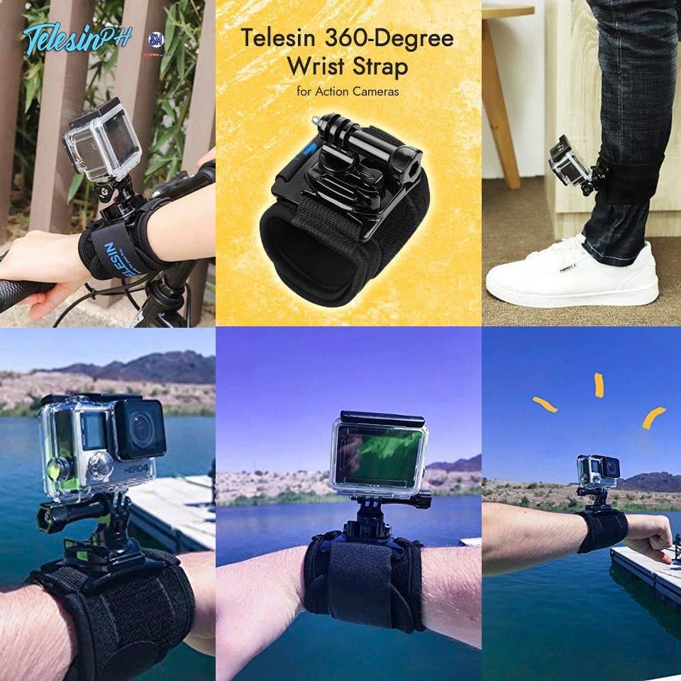 Easily install the camera onto your hands, wrist, arm or foot to capture hands-free ultra immersive 360 POV footage with Telesin 360-Degree Wrist Strap. Made of strong fabric and give you more stability and control instead of handheld shooting. Compatible with all action cameras like GoPro Hero, SJCAM, Xiaomi, YI, etc.