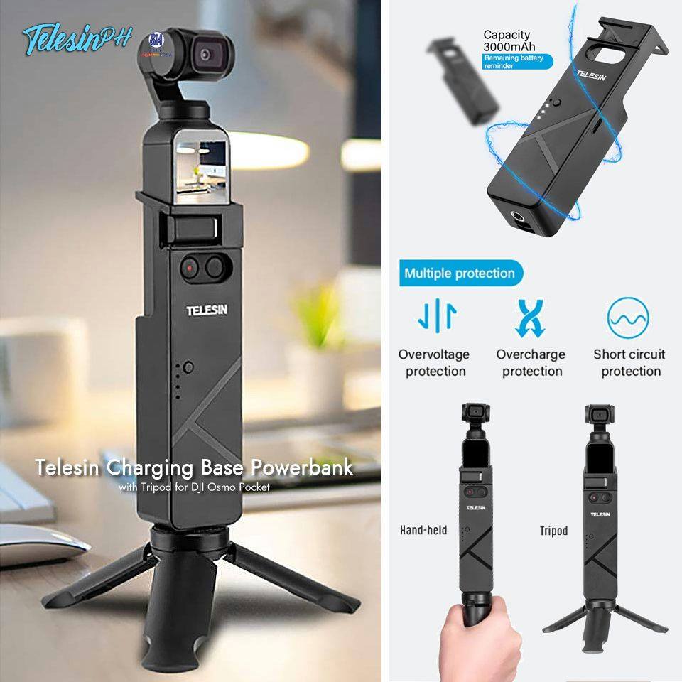 Telesin Charging Base Powerbank is an ideal portable charging device for your DJI Osmo Pocket with High-Speed Charging, Long-lasting power, and Durability.  🔋 3000mAh Rechargeable Li-ion battery 