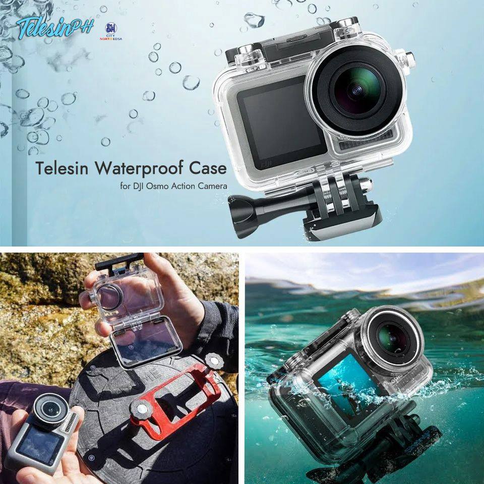 Telesin Waterproof Case that is specially designed for DJI Osmo Action Camera with excellent transparent material and strong structure to protect your  DJI Osmo Action camera while taking clear and vivid pictures/videos underwater. 💧 Tightly closed with buckle, Waterproof up to 45Meters ideal for diving, surfing, snorkeling, and other water sports activities. 🌊