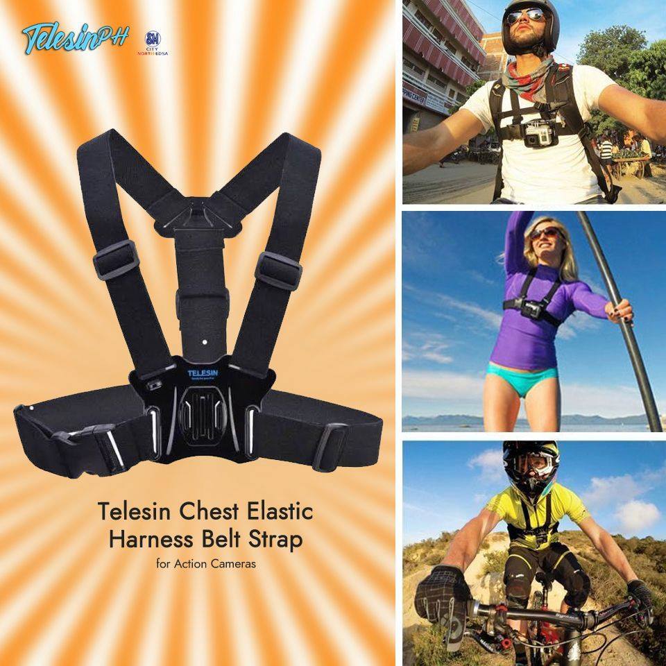 Telesin Chest Belt Strap with adjustable elastic belt for a comfortable fit for all shapes and sizes, including over large jackets. Perfect chest mount for skiing, kayaking, biking, motocross, cycling, and other outdoor trips. Get it here www.tomtop.com for only ₱339 ❗️ --