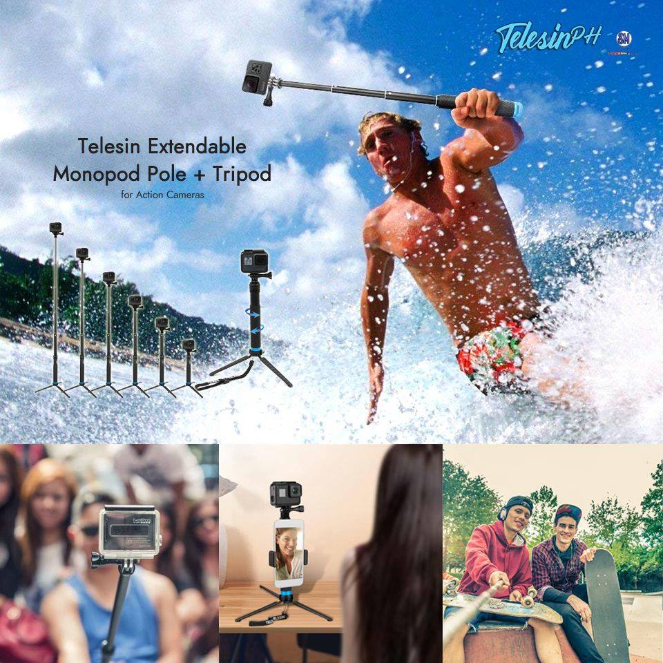 Pang all-around ba ang hanap mo? Itong Telesin Extendable Monopod Pole + Tripod All-in-One na para sa iyong picture or video goals. May phone holder nadin na perfect sa mga vlogger at pang FB Live.  Small in size kaya hindi hassle bitbitin at hindi takaw space sa bag mo.