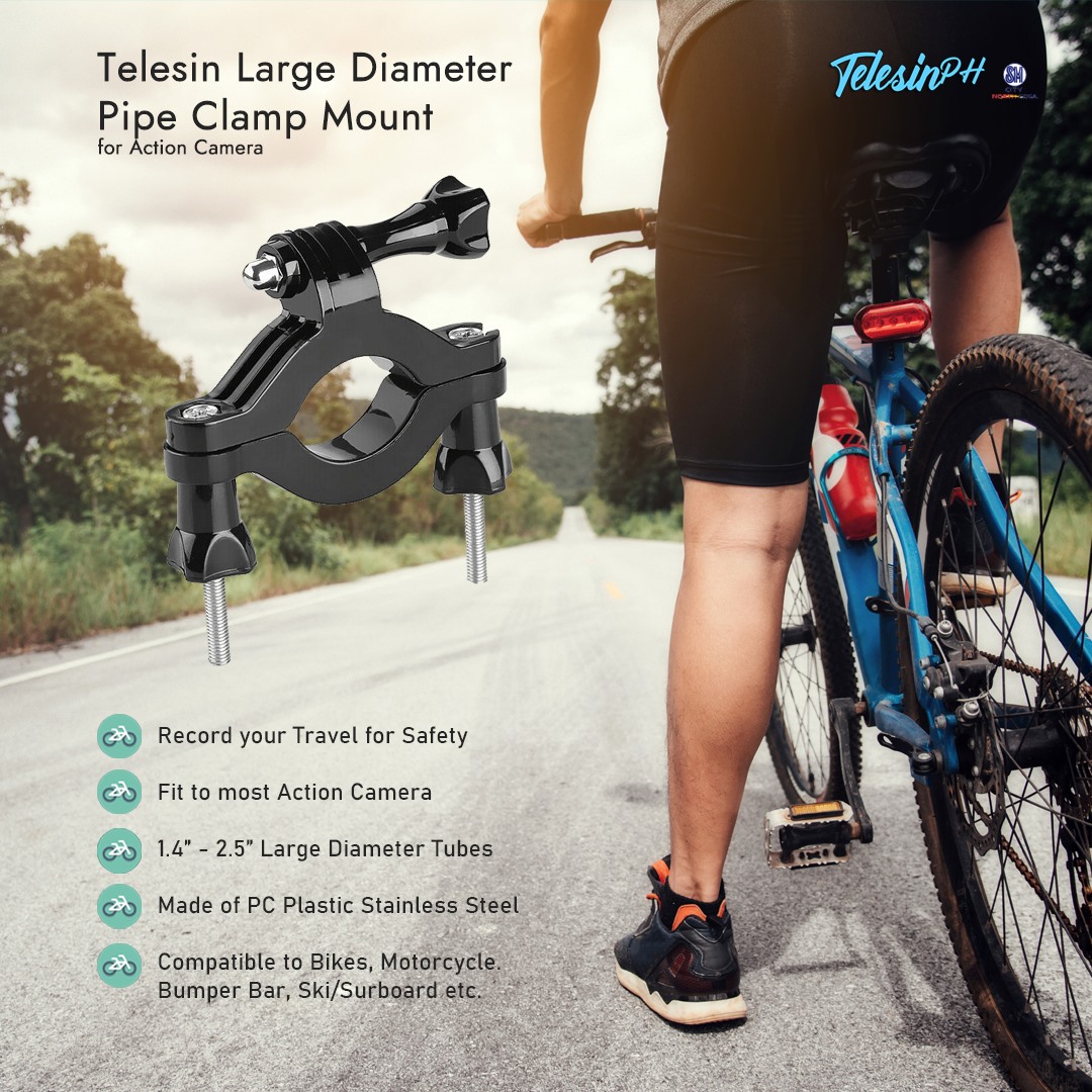 For bikers out there, You might want to check this Telesin Large Diameter Pipe Clamp Mount. It is designed to clamp it onto your bike frames with 3.5cm - 6.35cm diameter tubes. Firmly & securely attach your action camera to it and start filming your great adventures. Get it for only ₱269!...