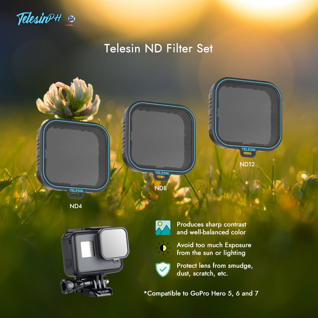 Capture the best shots with Telesin ND Filter Set! Lessen the chance of Over Exposing your images while giving more Depth and Contrast to your subject by using these filters.  It includes ND 4, ND 8, and ND 16 Filters that gives you the freedom to adjust your setting according to your needs. Get it for only ₱759! >> www.tomtop.com Also available on Lazada & Shopee malls