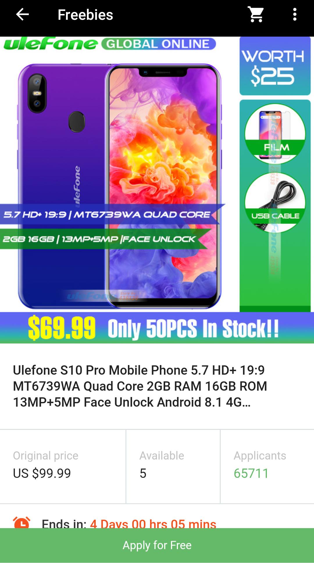 Apply For Free - Ulefone S10 Pro - 5 units offered.