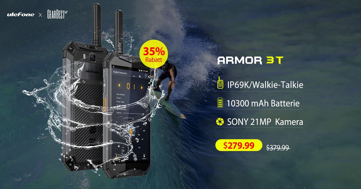 Walkie talkie Rugged Ulefone Armor 3T Global Promotion With $100 Off On Gearbest.com